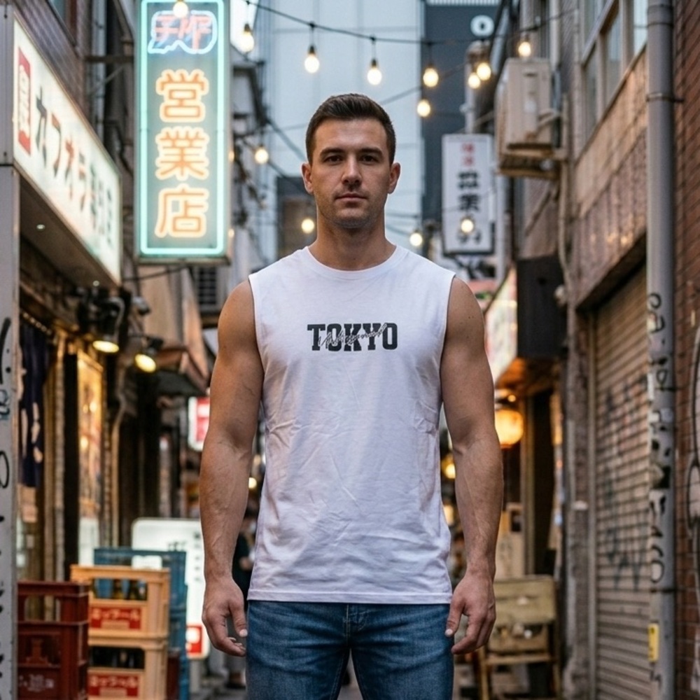 Tokyo Underground Black & White Graphic Sleeveless Tee - size medium
